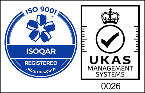 The official logos for the ISOQAR and UKAS industry regulatory bodies.